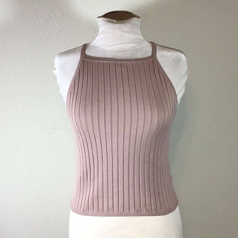 Divided H&M Top Beige Jersey Knit Square Neck Sleeveless Bodycon Slip On Size S